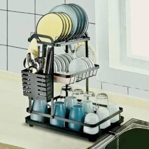 Aluminum Dish Drying Rack with Utensil Holder – 3-Tier Organizer