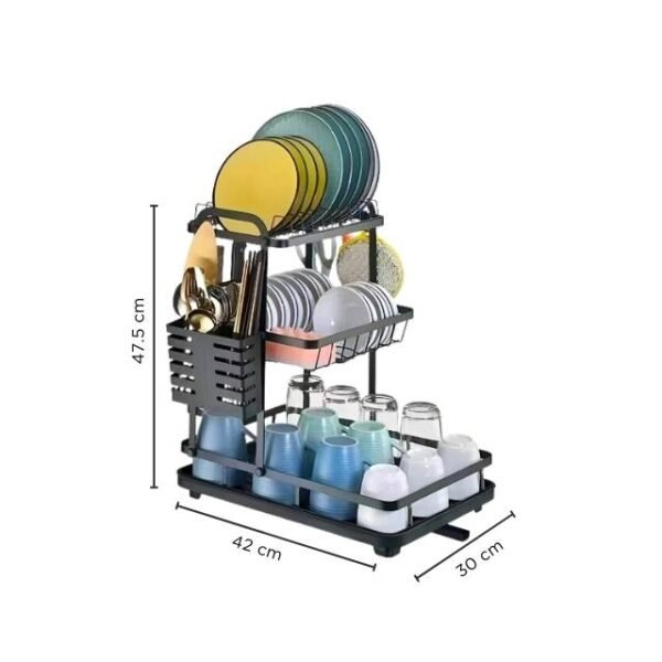 Space-friendly aluminum dish drying rack dimensions 42 x 30 x 47.5 cm.