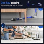 Rechargeable vacuum cleaner with bendable design for easy cleaning.
