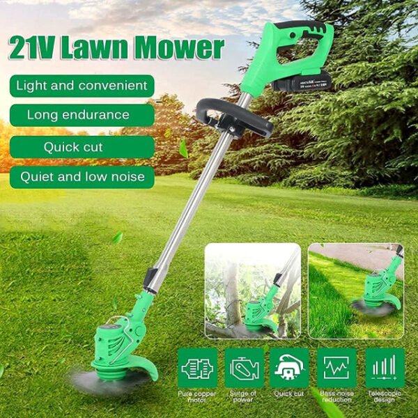 Top features of the 21V cordless grass trimmer including lightweight and low noise.