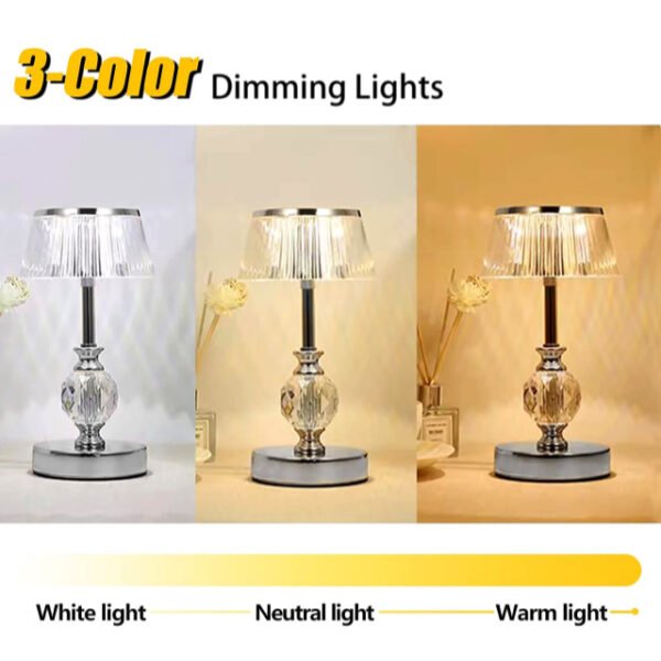 Golden crystal table lamp with 3 dimmable LED light modes for any need.