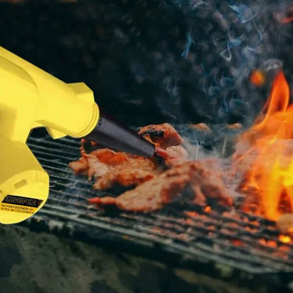 Air blower efficiently airing barbecue for quicker grilling.