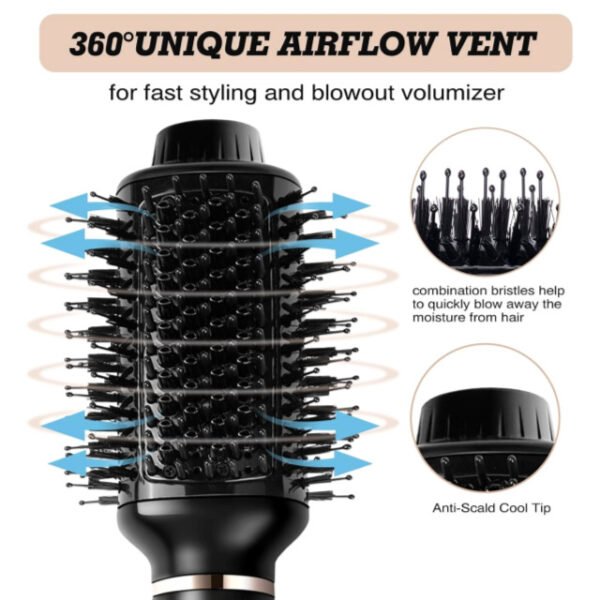 MAC hot air brush featuring a 360° airflow vent for even heat distribution.