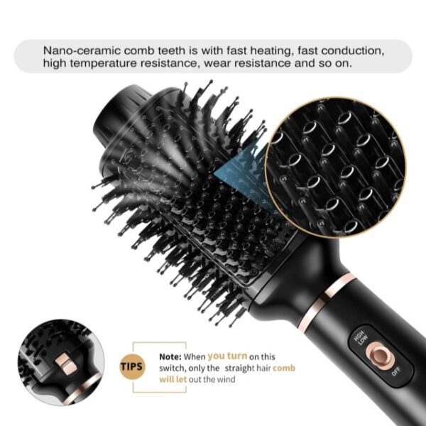 MAC hot air brush equipped with quality Nano-ceramic comb teeth for fast heating.