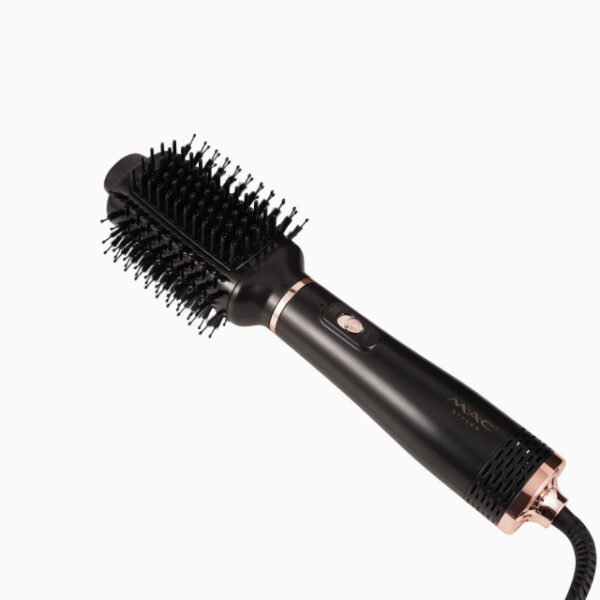 MAC hot air brush showing ergonomic handle, heat control, and quality bristles.