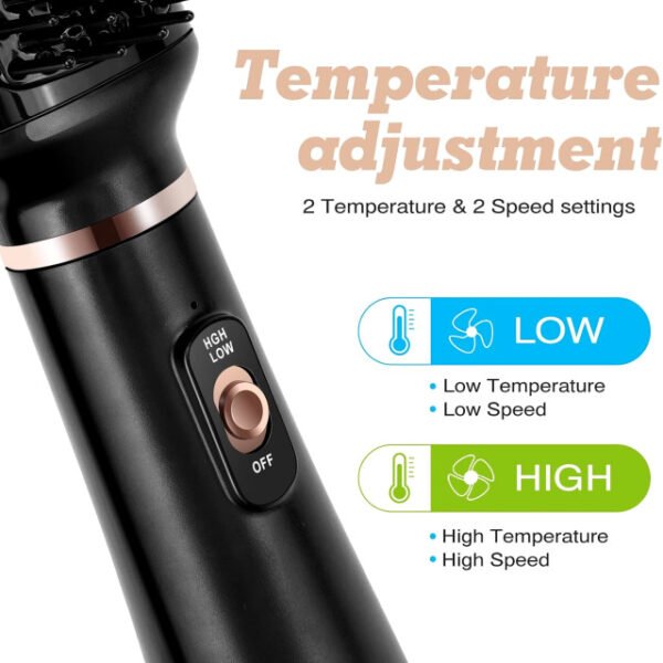 MAC hot air brush featuring two temperature adjustment settings for customized styling.