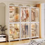 Stacked clothes cabinets showing added space in a bedroom.