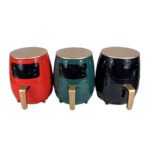 Silvercrest air fryer in black, green, and red, showcasing stylish color options.