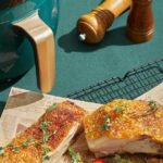 Grilled chicken with crispy skin cooked oil-free using Silvercrest air fryer.