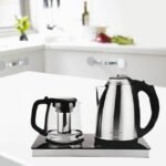 Silvercrest digital kettle with glass teapot on digital control panel.