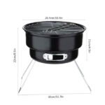 Outdoor portable grill with dimensions unfolded: 26.4 x 30 x 22 cm, ideal for camping.