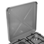 Close view of the windproof lid on the 4-burner gas stove.