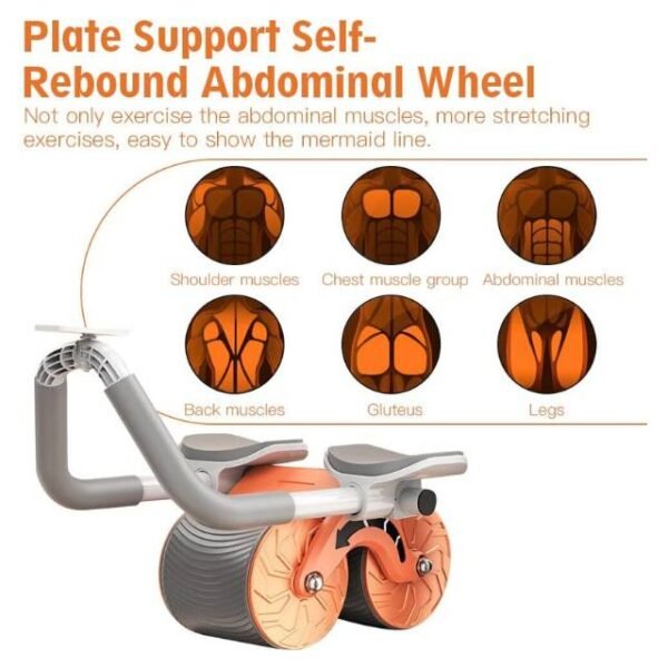 Automatic ab roller with self-rebound wheel for targeting core, shoulders, chest, back, and leg muscles.