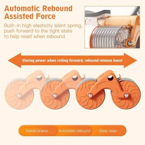 Automatic ab roller with smart rebound design for assisting back and forth core motions with ease.