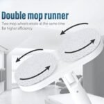 Cordless spin mop with double runner pads for cleaning tile, marble, and hardwood.