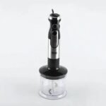 DSP hand blender with chopping attachment and stainless steel blade.