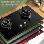 Digital gas stove with black steel glass panel and explosion-proof burners.