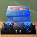 Digital gas stove with temperature panel highlighted in sleek black finish.