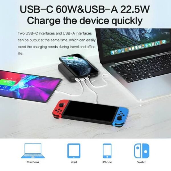 Laptop power bank for quickly charging multiple devices.