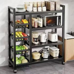 Mobile Storage Trolley, 4 Adjustable Shelves for Kitchen, Bathroom