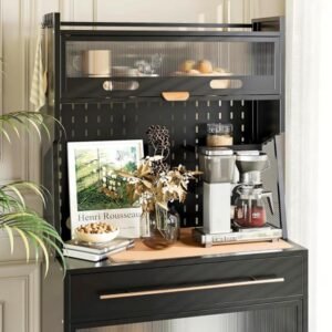 Modern Kitchen Cabinet with 4 Shelves, Drawer & Coffee Station