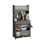 Modern kitchen cabinet with 4 shelves and coffee station for organized storage.
