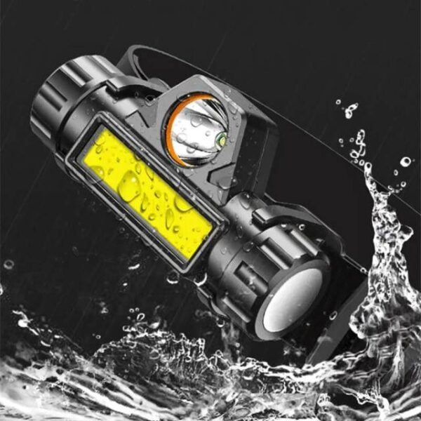 Durable waterproof headlamp suitable for fishing and water activities.