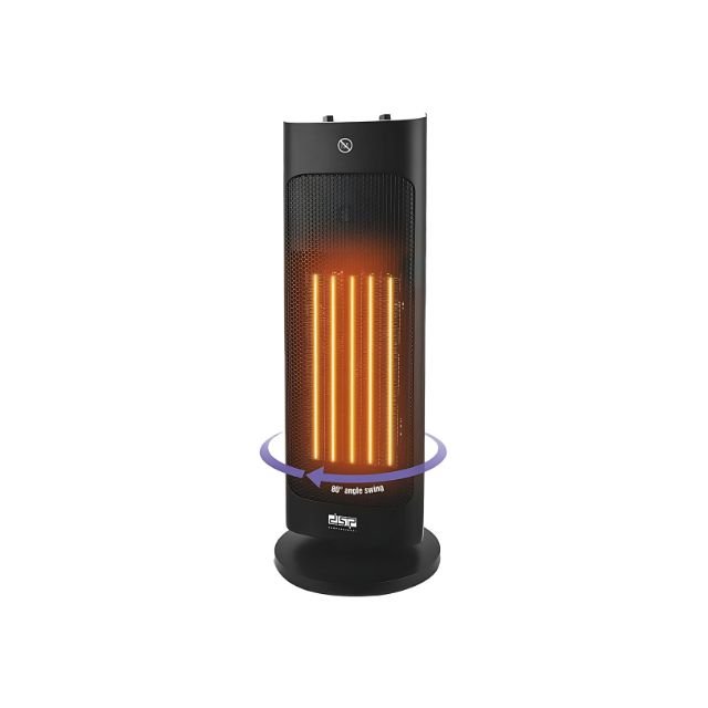 DSP tower fan heater with 80-degree oscillation and PTC heating.