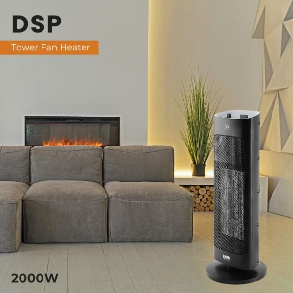 DSP tower fan heater with powerful 2000W PTC heating for any space.