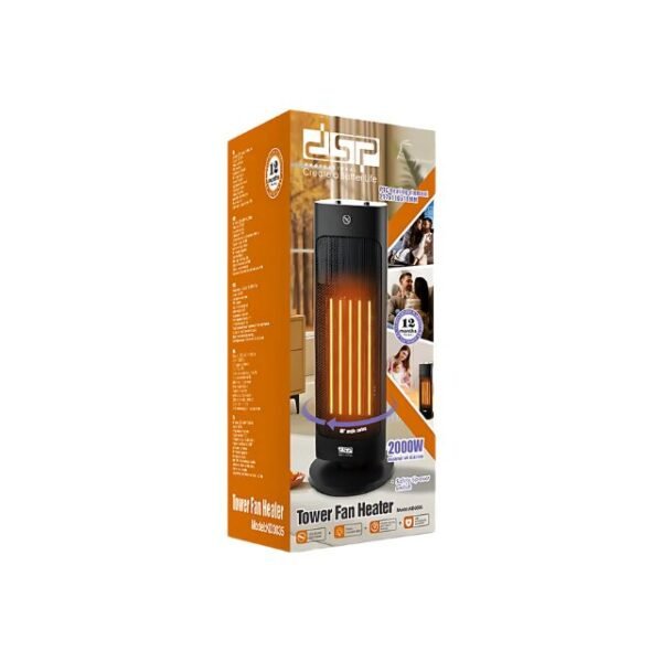 DSP tower fan heater in a neat package with a portable design for any space.