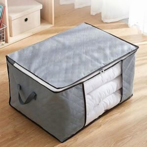 Foldable Storage Bag with Handles for Clothes & Bedding, Grey