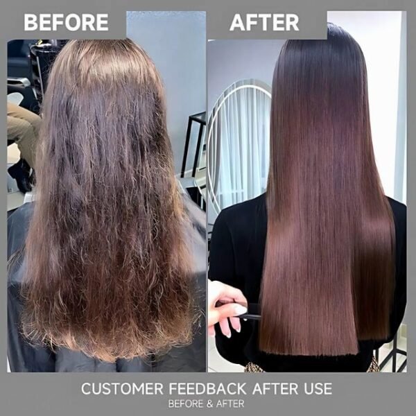 Before and after results using Karseell hair conditioner for smooth, shiny hair.