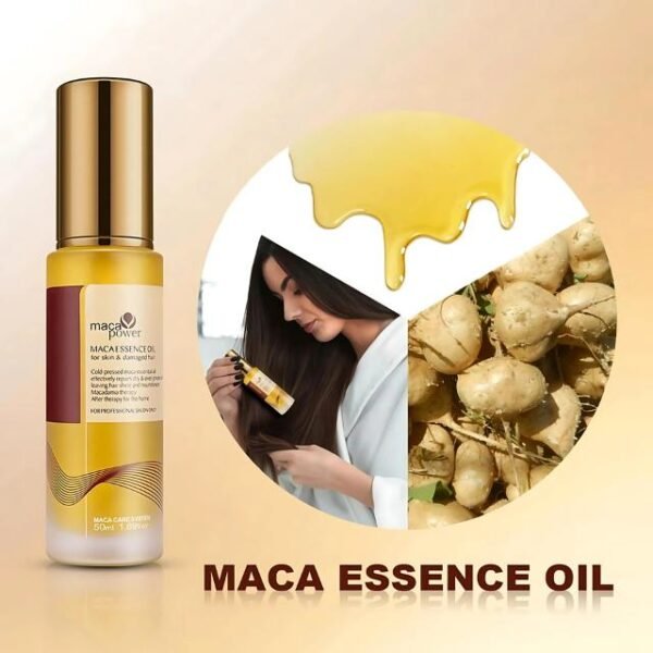 Natural extracts in Karseell Maca Essence oil, including maca essence, vitamin E, and argan oil.