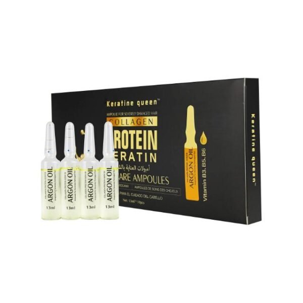 Keratine Queen ampoule package with 10 collagen and argan-infused ampoules.