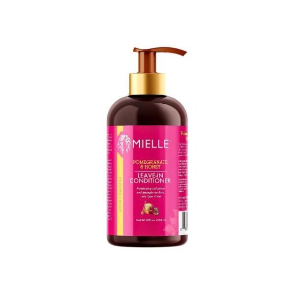 Mielle leave-in conditioner with pomegranate and honey for smooth, frizz-free hair.