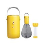 Portable clothes dryer in yellow with drying tube and bag design.