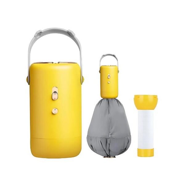 Portable clothes dryer in yellow with drying tube and bag design.