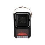 Black 3D flame heater with carry handle and adjustable air vent.