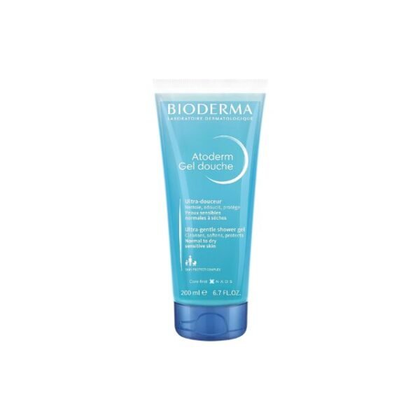 BIODERMA hydrating shower gel 200ml placed on white background.