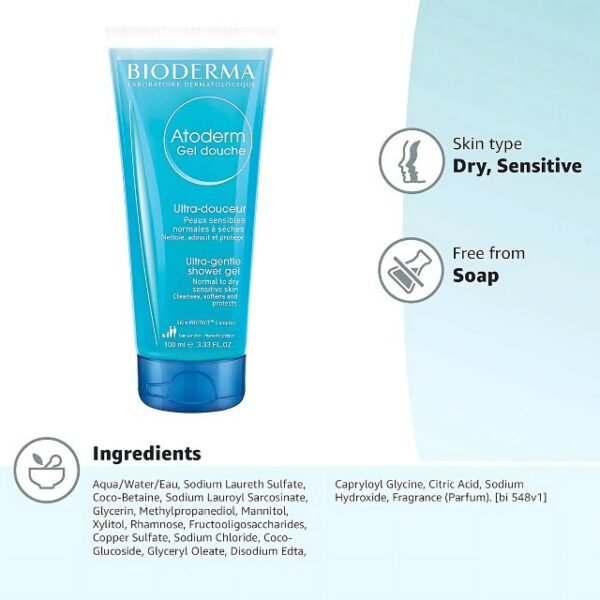 BIODERMA hydrating shower gel for dry and sensitive skin.