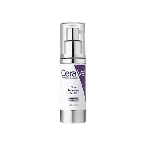 CeraVe skin renewing gel oil on white background for daily use.