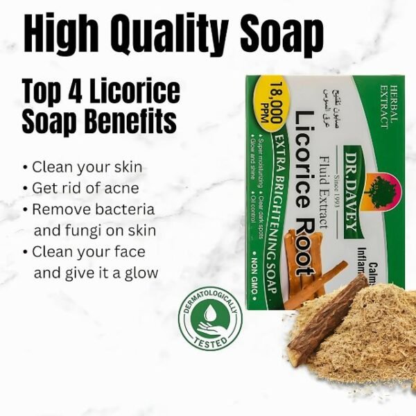 Dr. Davey licorice soap cleanses skin, removes acne, and adds a fresh glow.