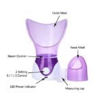 Hot mist facial steamer design highlights including steam control and nasal mask.