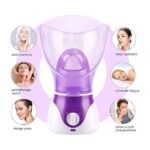 Hot mist facial steamer for pore cleansing, aromatherapy, and sinus relief.