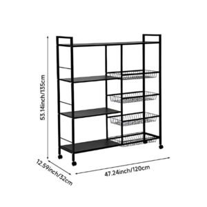 Kitchen Storage Cart with 3 Metal Shelves & 4 Veggie Baskets