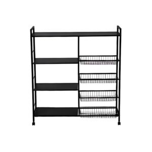 Kitchen Storage Cart with 3 Metal Shelves & 4 Veggie Baskets