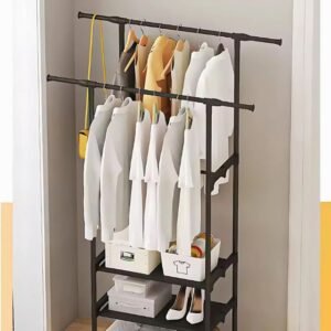 Minimalist Clothes Rack with 3 Shelves and Double Hanging Rods