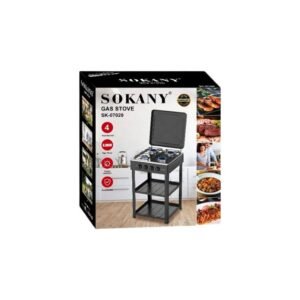 Sokany Gas Cooker Stove – 4 Burners, 2 Trays & Windproof Lid