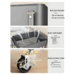 Utility cart features bold pipe frame, mesh baskets, and locking wheels, designed for durability and functionality.