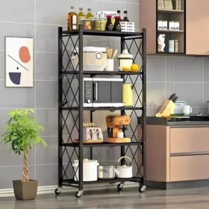 5-Tier Storage Rack – Foldable, Mobile, Ideal for Kitchens & Offices